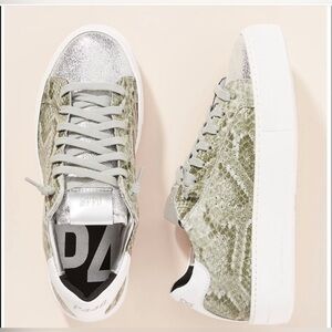 P448 Platform Sneaker, Green Snakeskin, Sparkly Silver, Gray Laces, sz 38 US 7.5